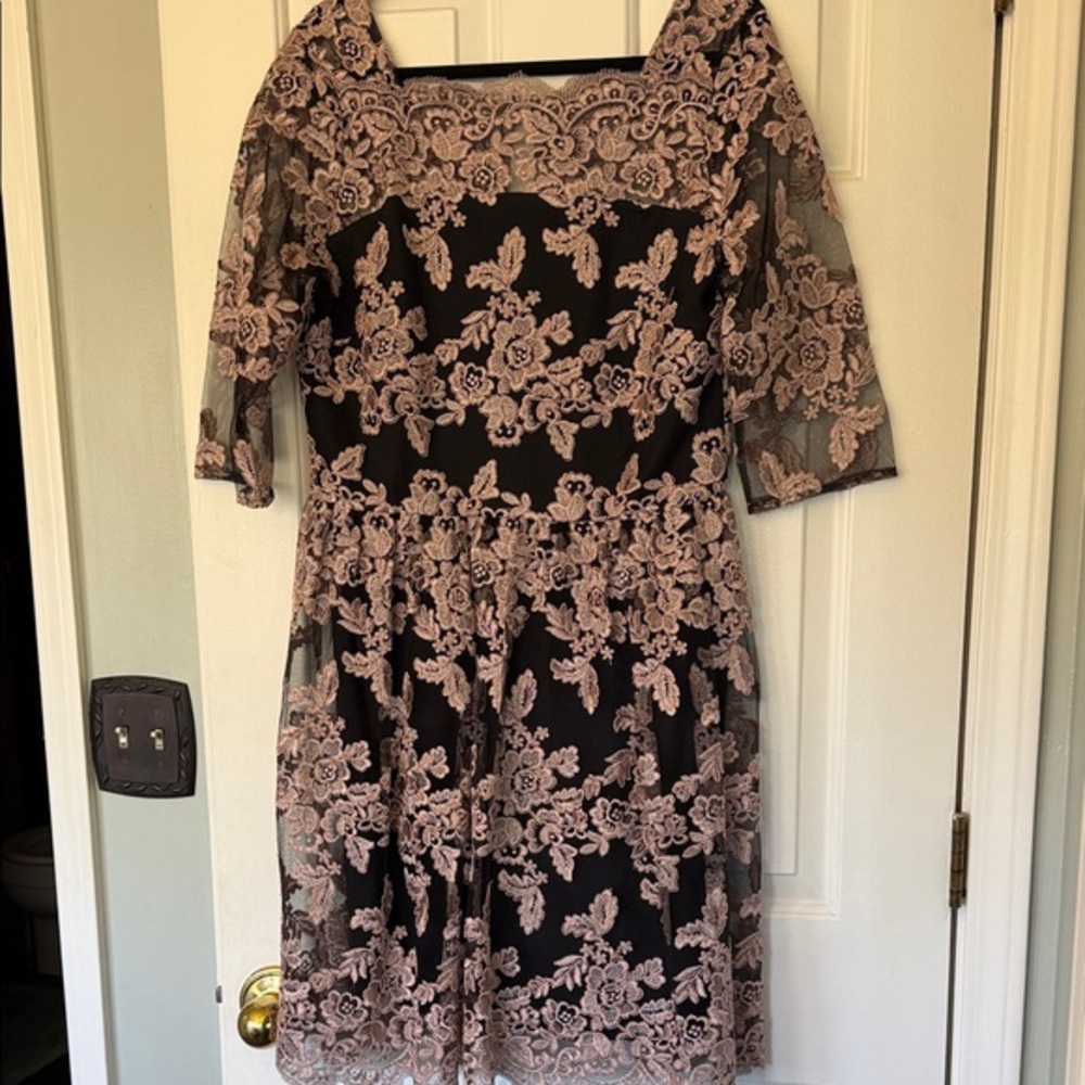 Luxology Black and Pink Floral Lace Dress
